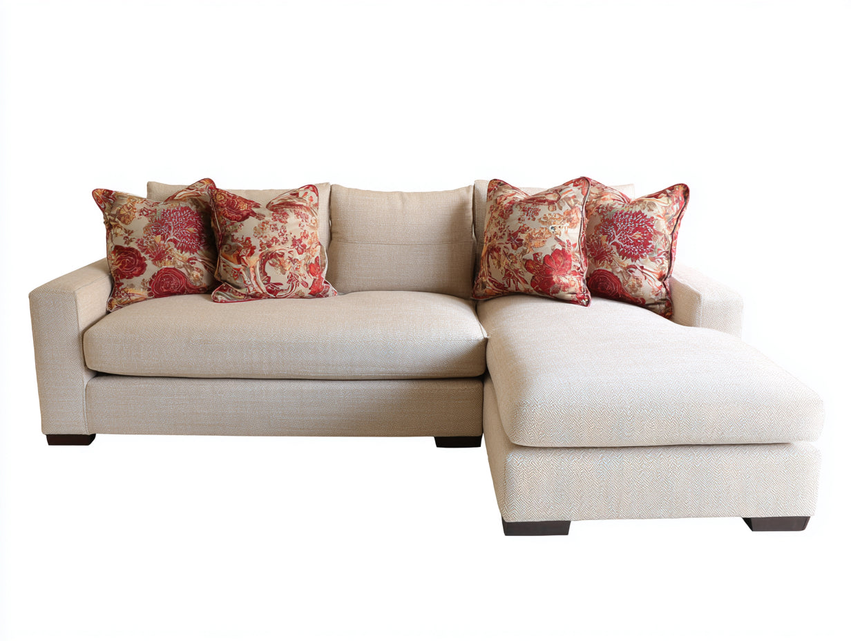 Ecksofa aus Strukturstoff 265 x 175 x 84 cm - Beige und Dunkelbraun - Modernes Design mit Liegefläche