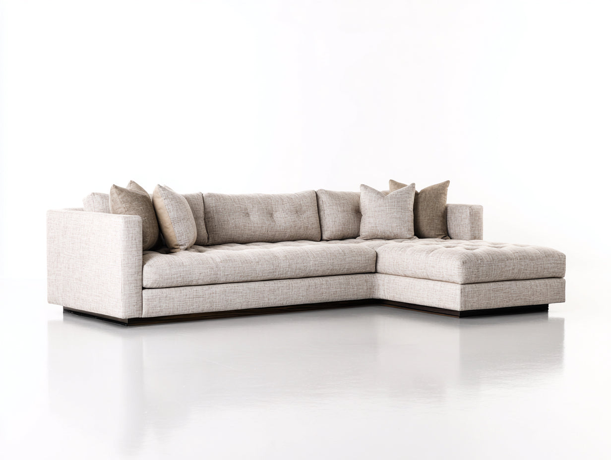 Ecksofa aus Strukturstoff 285 x 175 x 82 cm - Beige Dunkelbraun - Modernes Design mit Ottomane für das Wohnzimmer