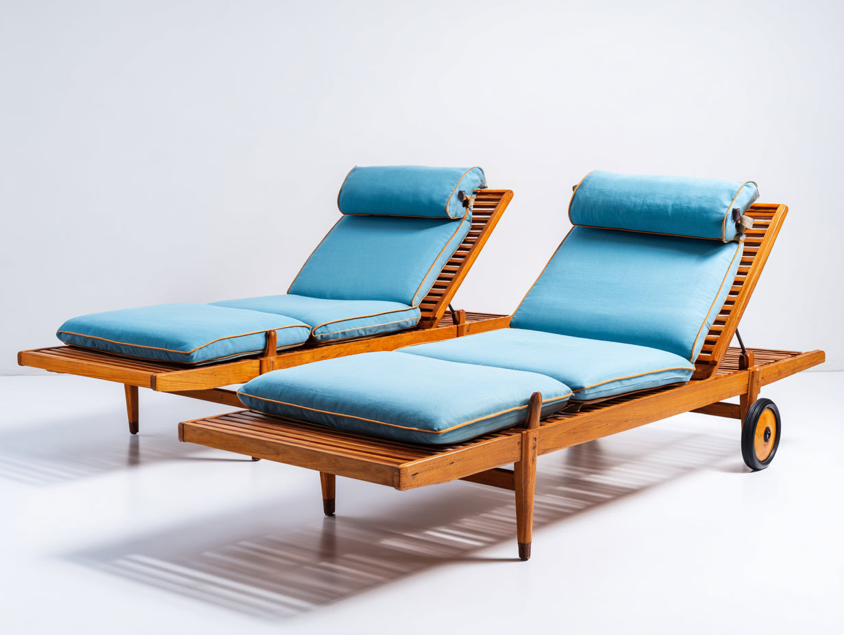 Sonnenliege 2er Set Holzrahmen 200x70x88 cm - blau-braun - verstellbare Gartenliege