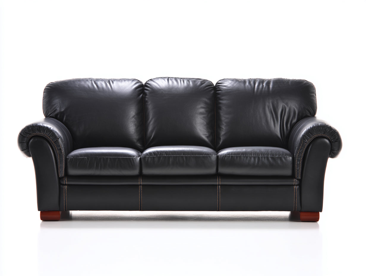 3 Sitzer Sofas Kunstlederoptik 218x90x82 cm schwarz für Wohnzimmer - klassisch mit Rollarmlehnen