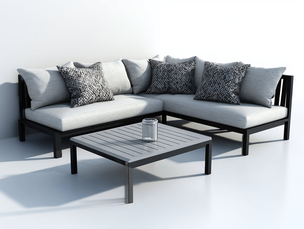 Gartensofa Metall und Stoff 260x260x72 cm - Grau-Schwarz - Modernes Outdoor Design