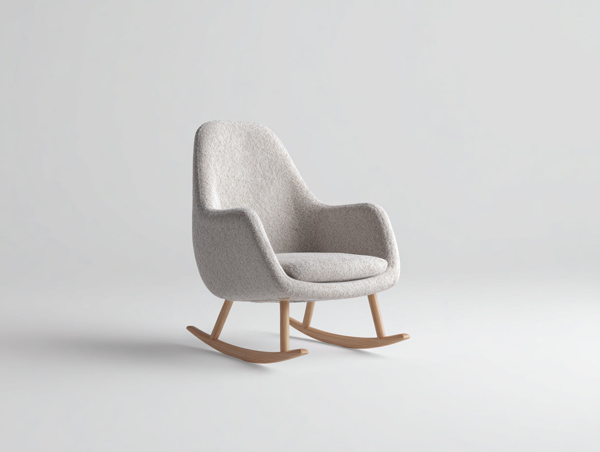 Schaukelstühle Bouclé-Stoff und Holz 88x76x95 cm cremeweiß für Wohnzimmer - moderner Loungesessel mit Kufen