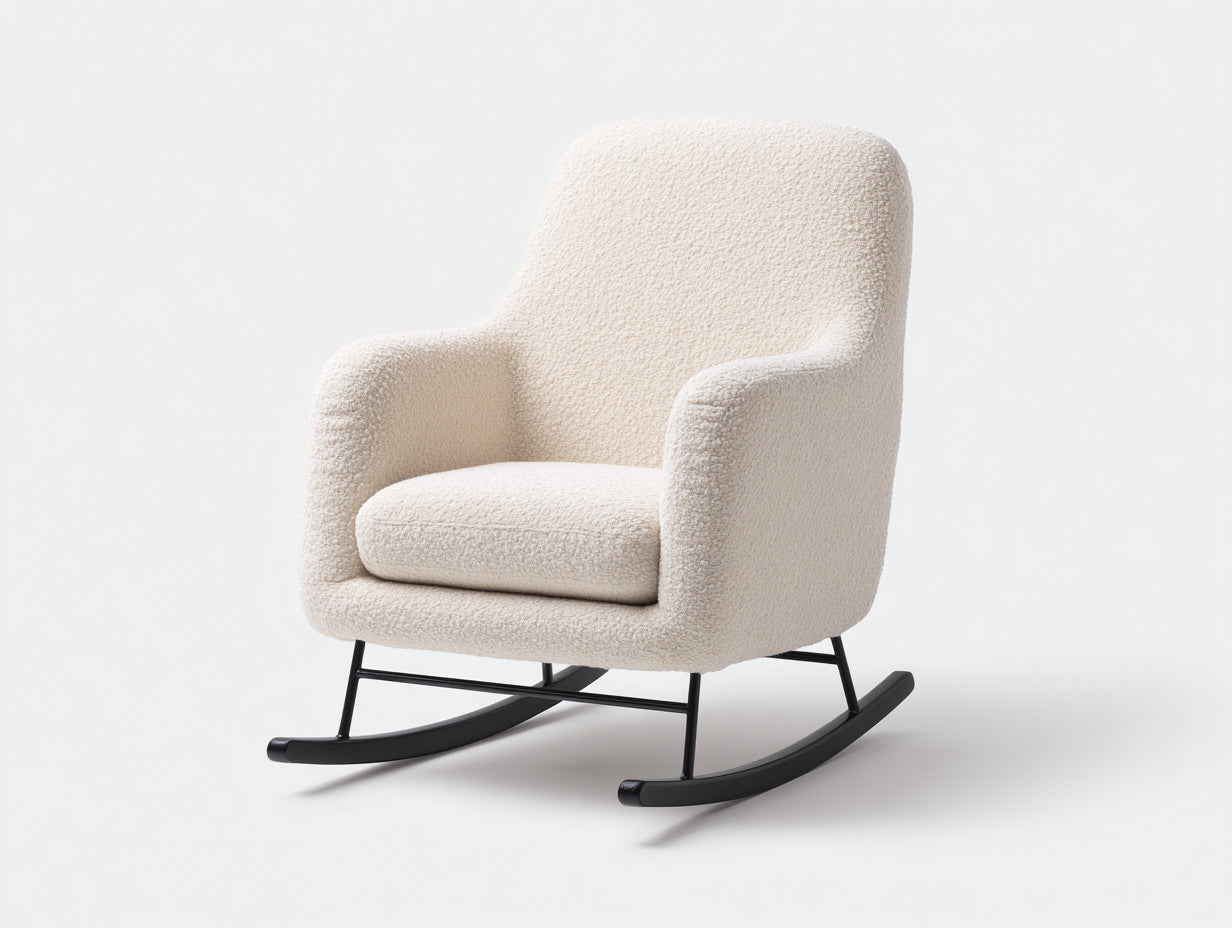 Schaukelstühle aus Bouclé-Stoff und Metall 78 x 91 x 96 cm - Cremeweiß Schwarz - Modernes Design mit hoher Rückenlehne für das Wohnzimmer