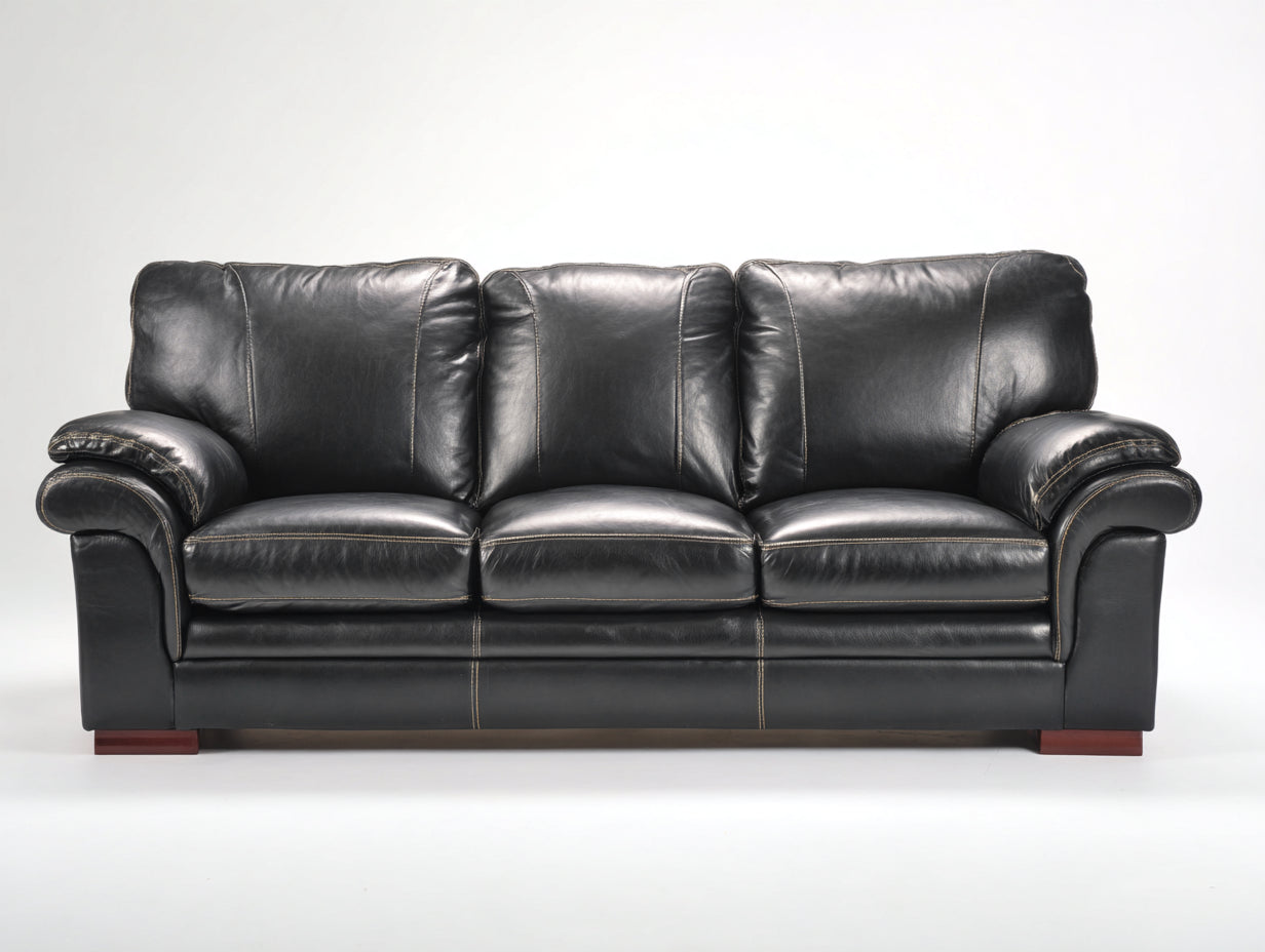 3 Sitzer Sofas Lederoptik 220x90x85 cm - Schwarz - Klassisches Wohnzimmerdesign