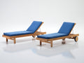 Sonnenliege 2er Set Holz 200x70x84 cm - Natur-Blau - verstellbarer Gartenstil mit Rollen