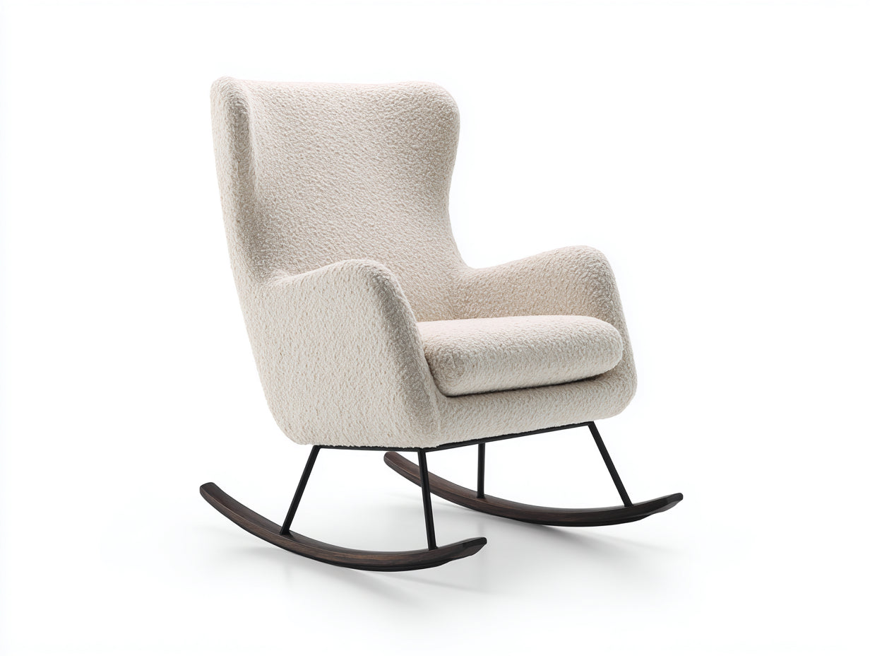 Schaukelstühle Bouclé Stoff 74x94x104 cm - Creme und Dunkelbraun - mit Flügelrücken