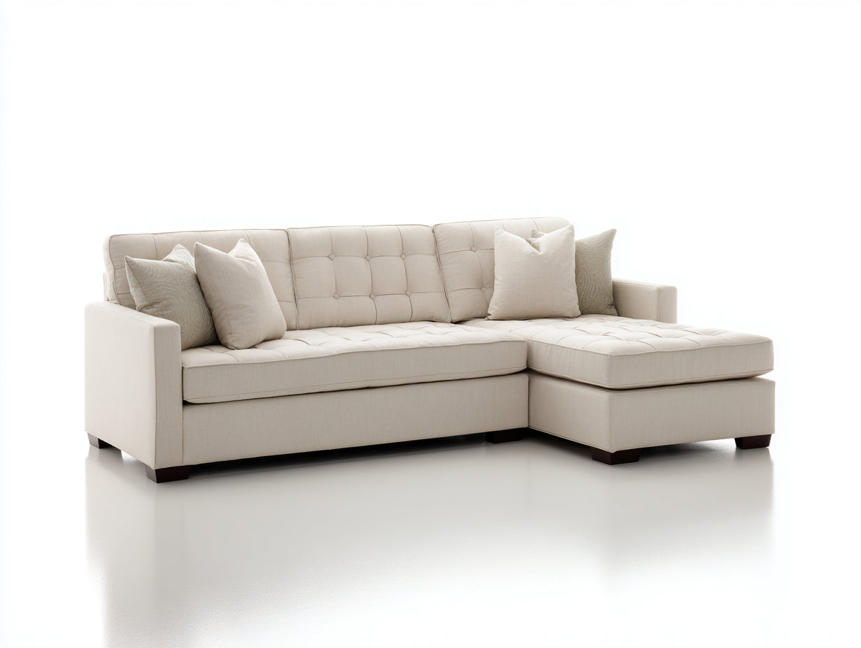 Ecksofa aus Strukturstoff 255 x 165 x 86 cm - Beige Dunkelbraun - Modernes Design mit Ottomane und Knopfheftung für das Wohnzimmer