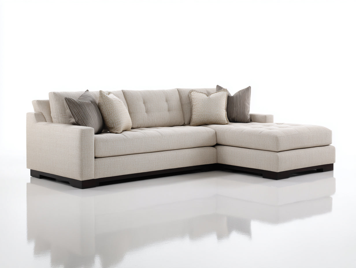 Ecksofa aus Strukturstoff 275 x 170 x 84 cm - Beige Dunkelbraun - Modernes Design mit Ottomane und Knopfheftung für das Wohnzimmer