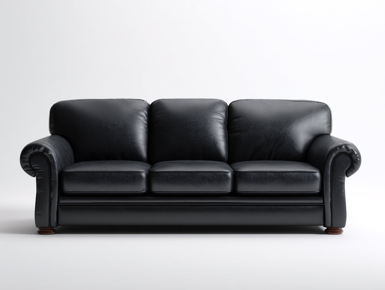 3 Sitzer Sofas Kunstlederoptik 220x88x80 cm schwarz für Wohnzimmer - klassisch mit Rollarmlehnen