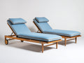 2er Sonnenliege Set aus Holz mit Polsterauflage 200 x 75 x 90 cm - Hellblau und Natur - Verstellbare Rückenlehne mit Rollen für Garten und Terrasse