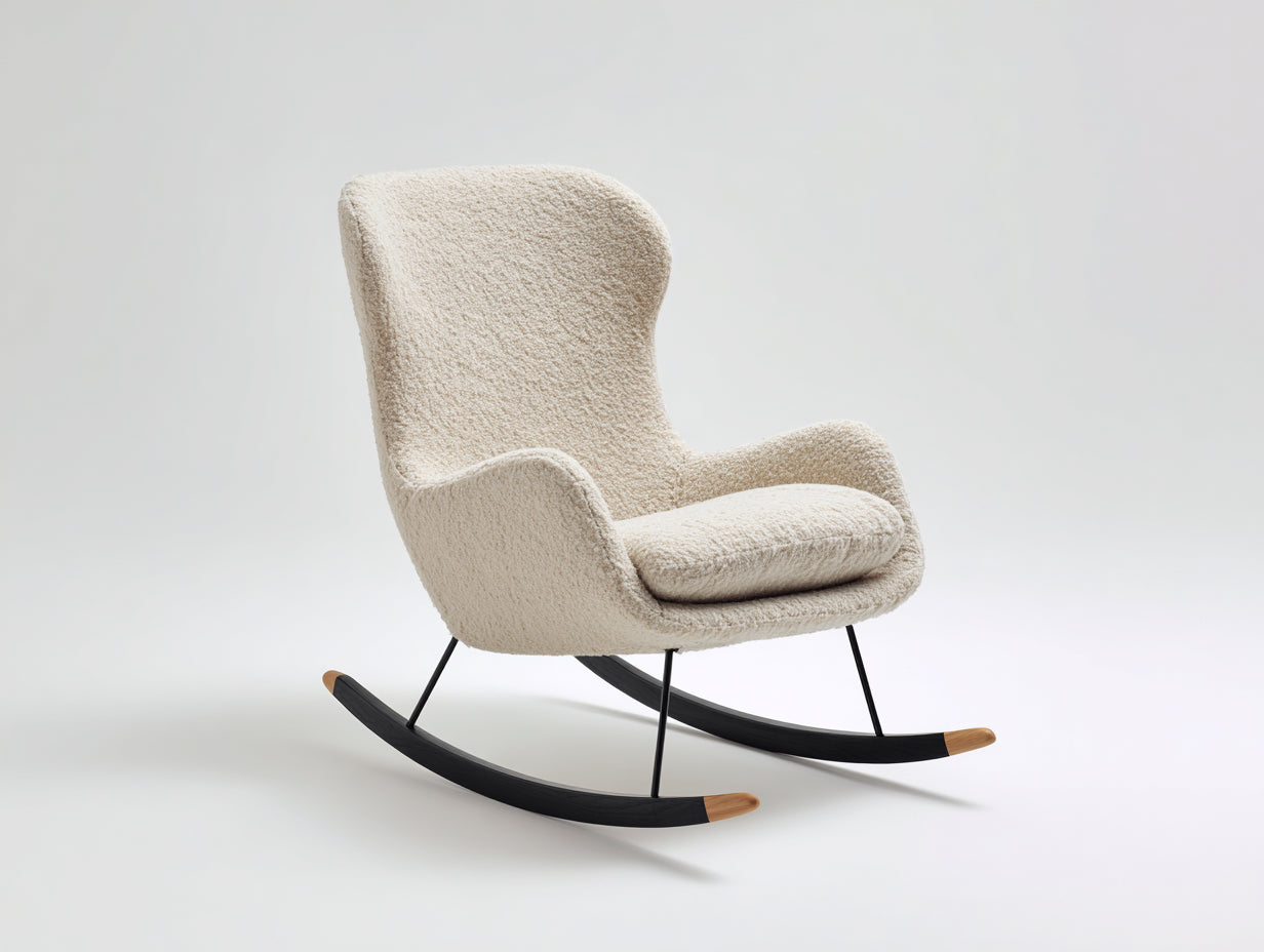 Schaukelstühle Strukturstoff Metall und Holz 86x76x104 cm - Creme-Schwarz-Naturholz - Moderner Lesesessel