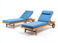 Sonnenliege 2er Set Holzrahmen 200x70x85 cm - blau-braun - verstellbare Gartenliege