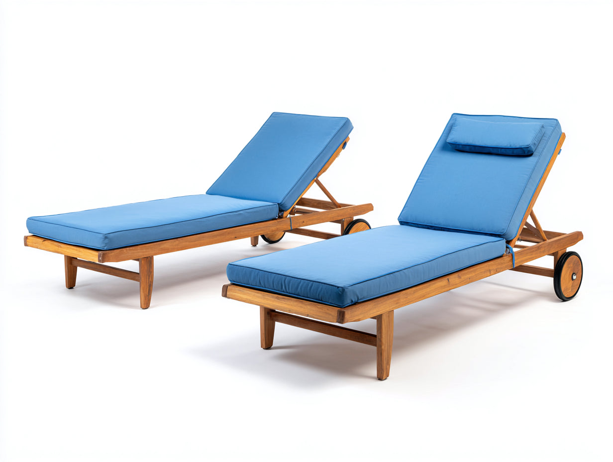 Sonnenliege 2er Set Holzrahmen 200x70x85 cm - blau-braun - verstellbare Gartenliege
