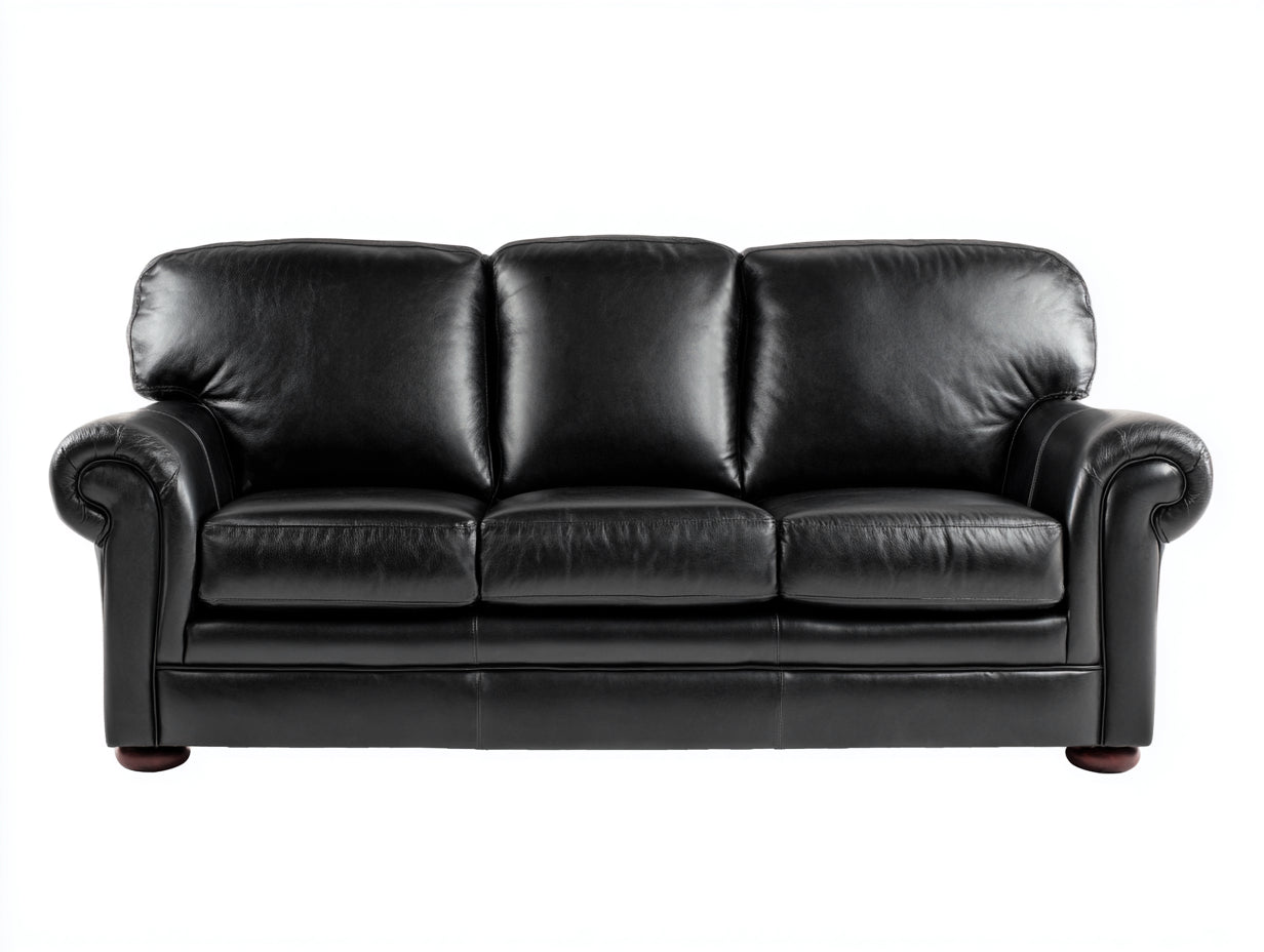 3 Sitzer Sofas Kunstlederoptik 204x89x84 cm - Schwarz und Dunkelbraun - mit Rollarmlehnen