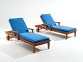 Sonnenliege 2er Set Holz 200x70x92 cm - Braun-Blau - Verstellbares Garten Design