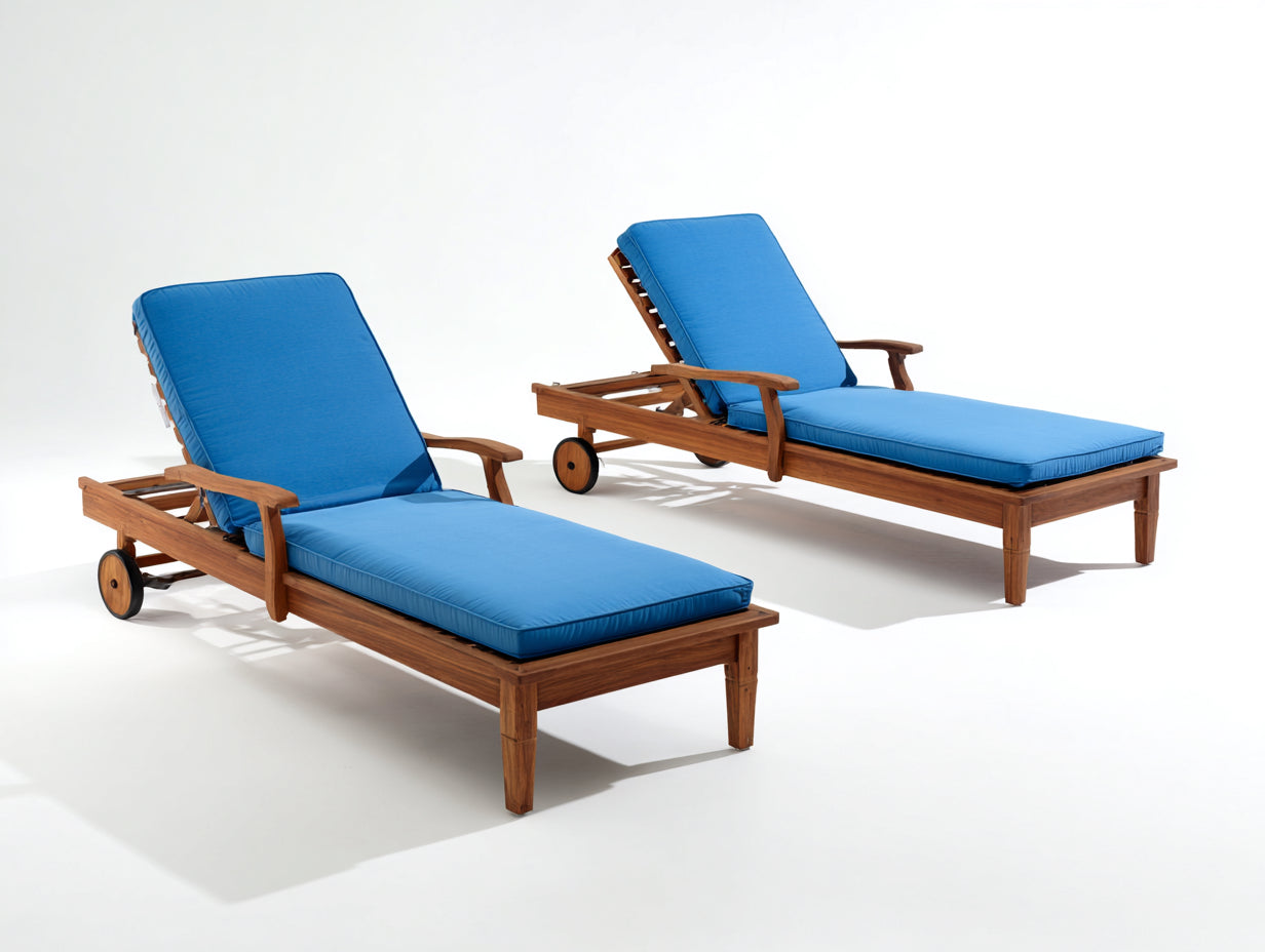 Sonnenliege 2er Set Holz 200x70x92 cm - Braun-Blau - Verstellbares Garten Design