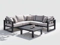 Gartensofa Aluminium und Stoff 265x265x78 cm - Schwarz und Grau - Eckform mit Gartentisch