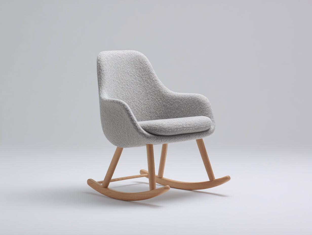 Schaukelstühle Bouclé Stoff und Holz 78x68x88 cm - Hellgrau-Natur - moderner Entspannungsstil für Wohnzimmer