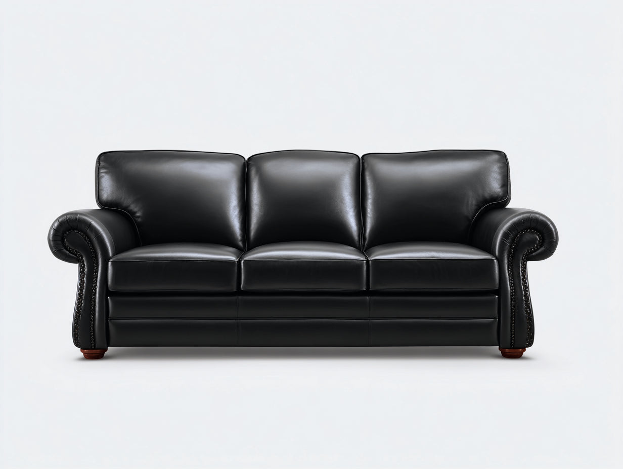 3 Sitzer Sofas Kunstleder 212x88x84 cm - Schwarz-Braun - Gerollte Armlehnen für Wohnzimmer