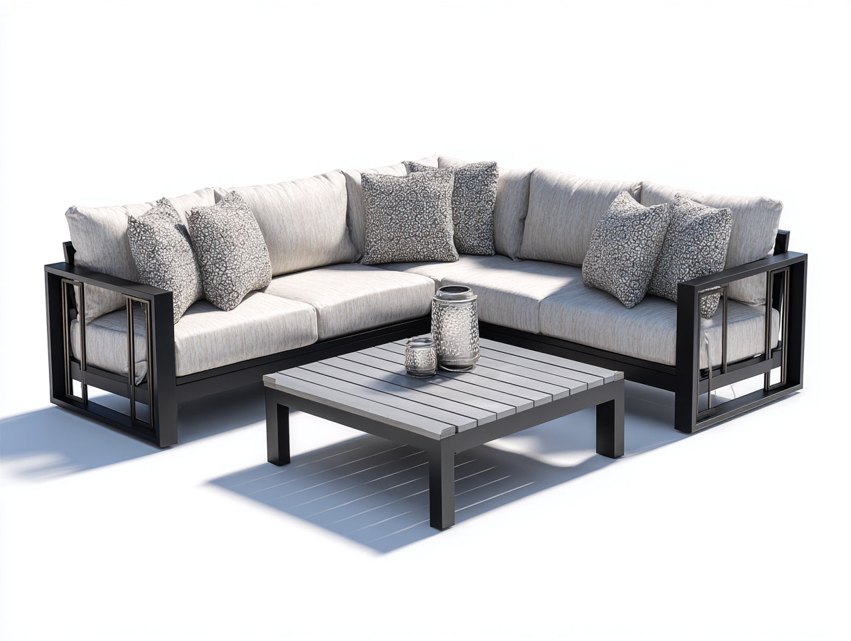 Gartensofa Aluminium und Stoff 260x260x78 cm - Beige-Schwarz-Grau - moderner Outdoor-Lounge-Stil für Terrasse