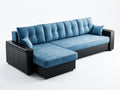 Ecksofa Stoff und Kunstleder 260x165x86 cm - Blau-Schwarz - moderner Lounge-Stil für Wohnzimmer