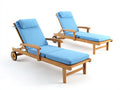 2er Sonnenliege Set aus Holz mit Polsterauflage 200 x 75 x 95 cm - Blau und Natur - Verstellbare Rückenlehne mit Rollen für Garten und Terrasse