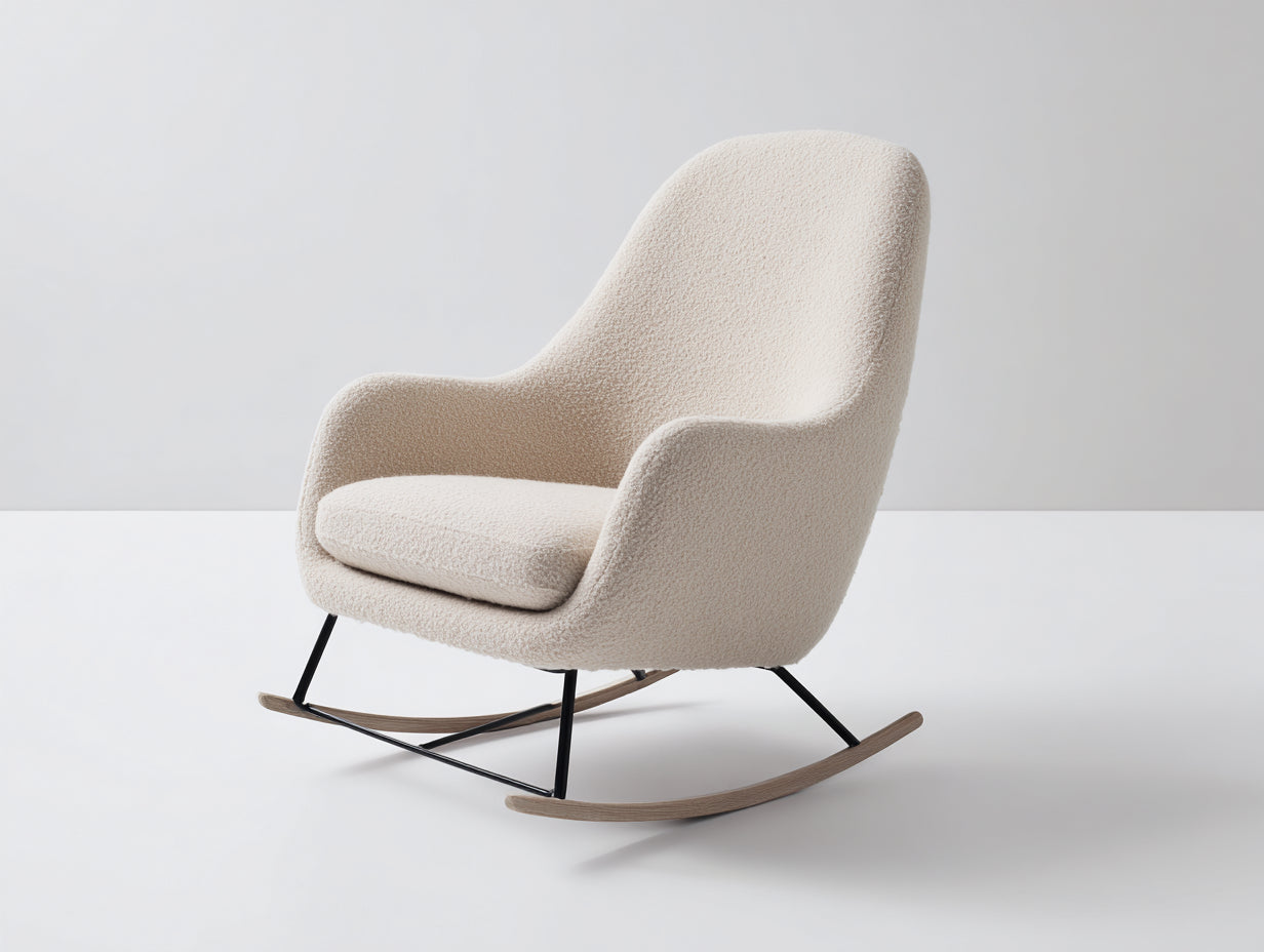 Schaukelstühle Bouclé-Stoff und Holz 95x78x98 cm cremeweiß für Wohnzimmer - moderner Relaxsessel mit Kufen
