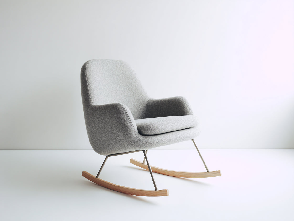Schaukelstühle aus Strukturstoff Metall und Holz 78 x 92 x 94 cm - Grau Natur Silber - Modernes Design mit Armlehnen für das Wohnzimmer