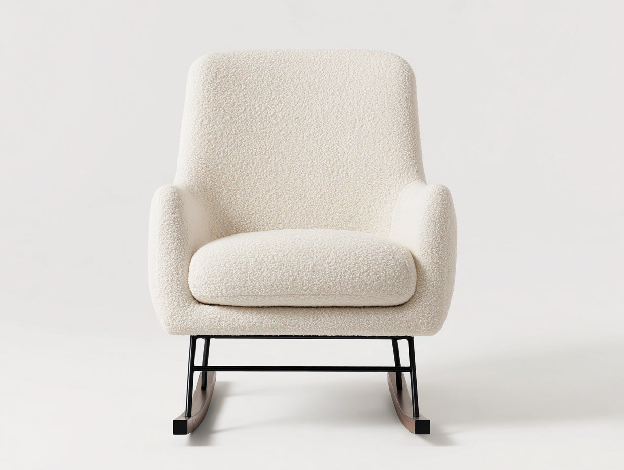 Schaukelstühle aus Bouclé-Stoff 74 x 91 x 98 cm - Cremeweiß Braun und Schwarz - Gepolstertes modernes Design